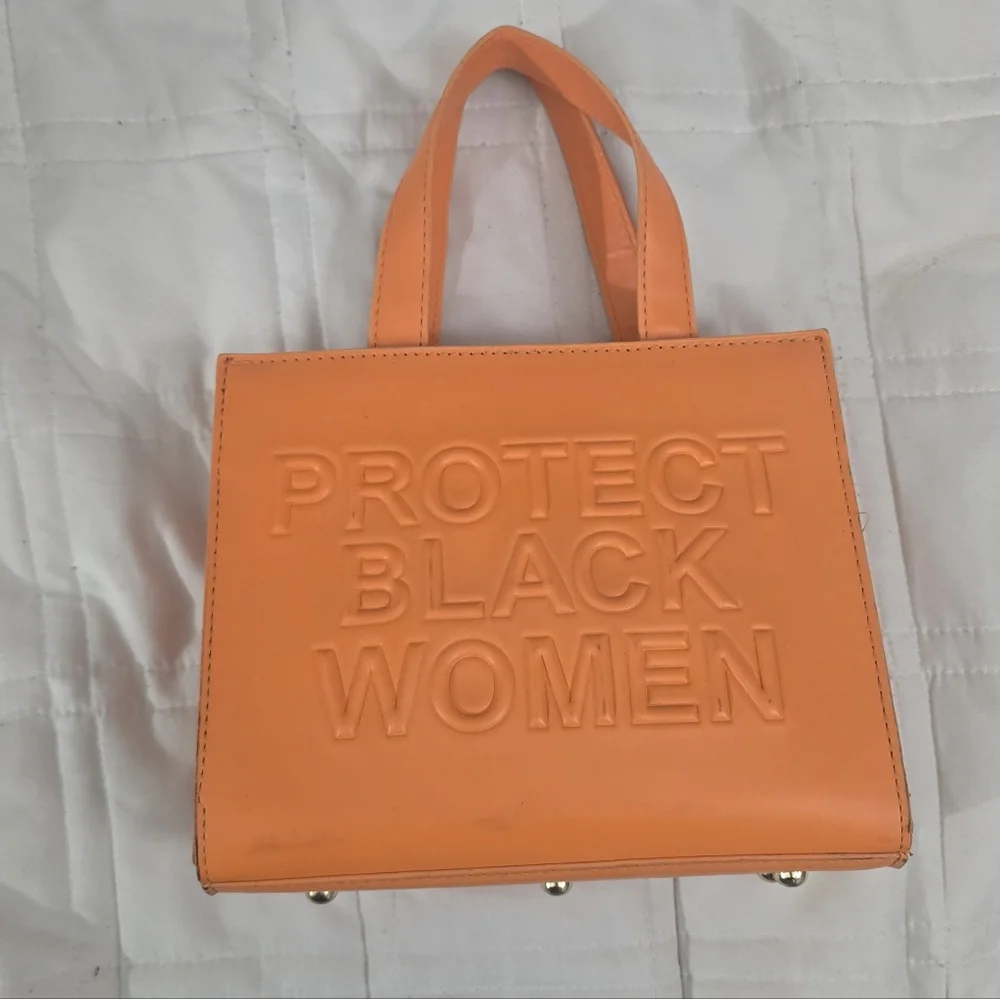 Orange “Protect Black Women” Mini Tote Bag w/ Crossbody Strap - Picture 2 of 4